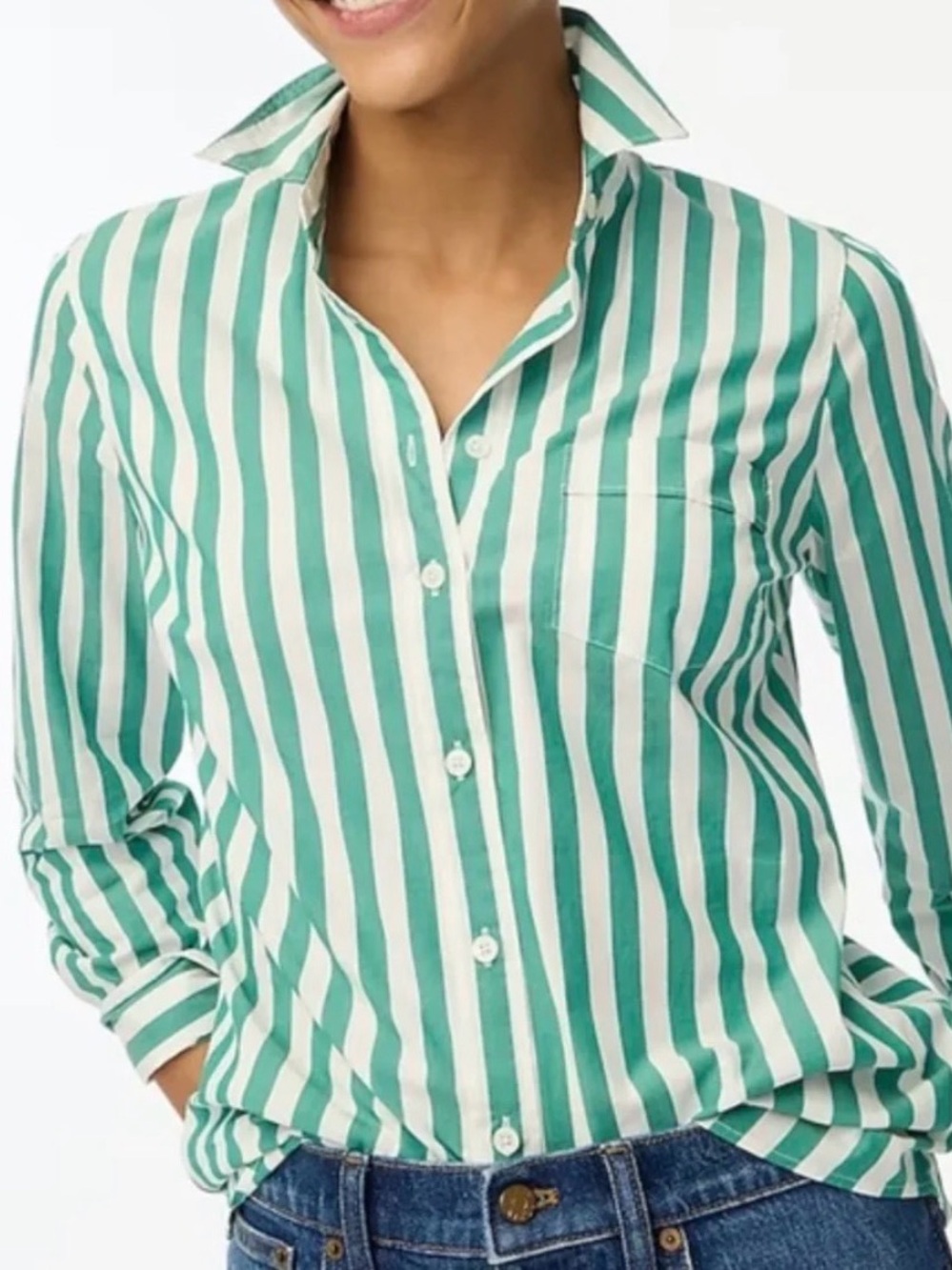 Green & White Striped Button-Up Shirt
